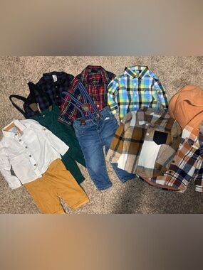 Toddler Boys Outfit Bundle Suspenders Western Flannel Size 12 and 12-18 months